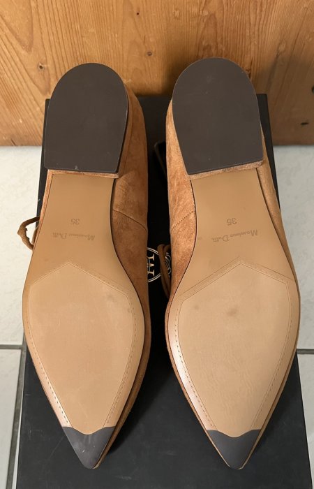 全新完全未穿！Massimo Dutti 35號 褐色麂皮平底鞋 包鞋 綁帶鞋 尖頭平底鞋 淑女平底鞋 平底淑女鞋