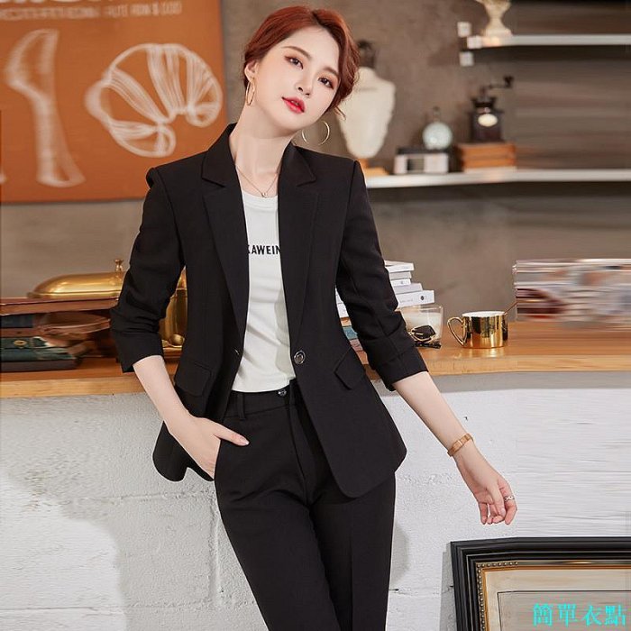 LX9598黑色西裝外套女春秋韓版時尚氣質小西裝上衣職業裝套裝藍綠