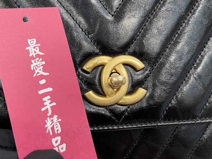 ☆最愛二手精品☆ CHANEL COCO HANDLE 32cm 香奈兒黑色油蠟牛皮V紋金釦金鍊手提包肩背包斜背包手把口蓋包 A92992 XG1109