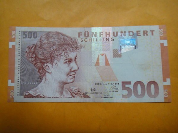 奧地利(Austrila), 500 Shilling, 1997年,九成新AA版, 絕版稀少紙鈔!!!
