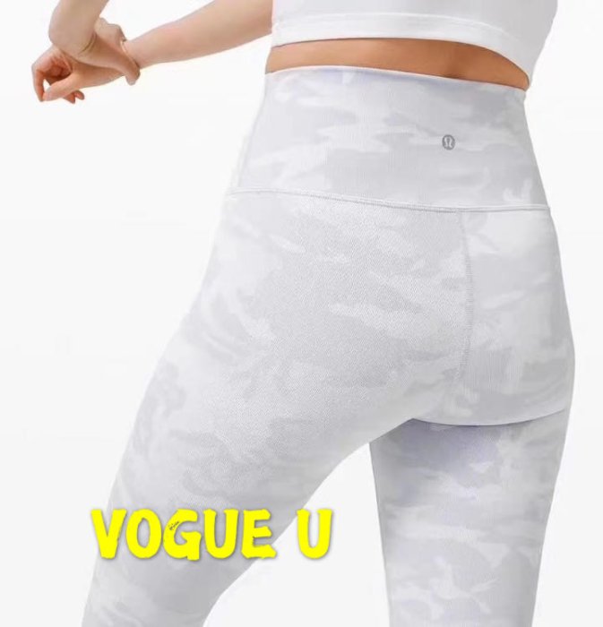 ☆VOGUE U☆加拿大lululemon白迷彩瑜伽褲健身皮拉提斯高腰運動褲九分褲legging(特價)【A5695L】