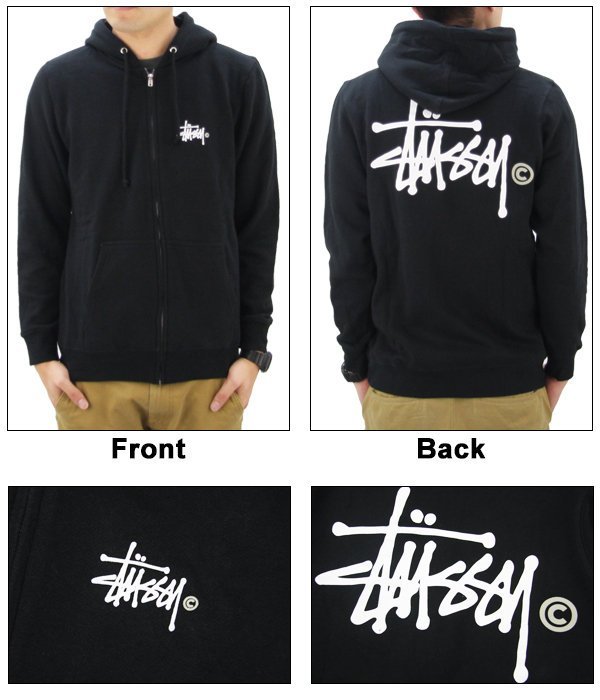 超搶手】全新正品2016 STUSSY BASIC LOGO ZIP HOODIE 拉鍊外套黑色XL