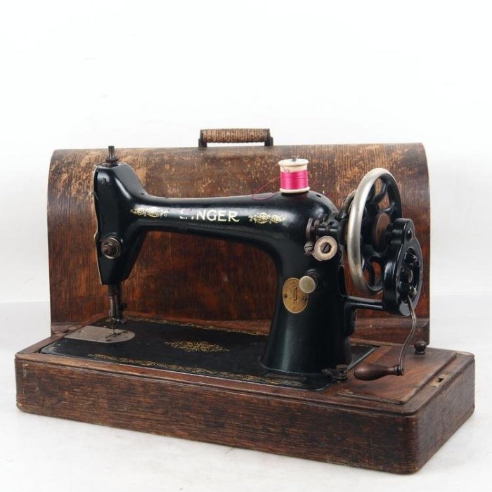 百寶軒 1926年英國古董勝家Singer手搖縫紉機帶箱蓋蘇格蘭產純擺設8品 ZG2399