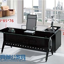 【土城漢興OA辦公家具】 黑色玻璃款+主桌+側櫃(玻璃面當桌面)