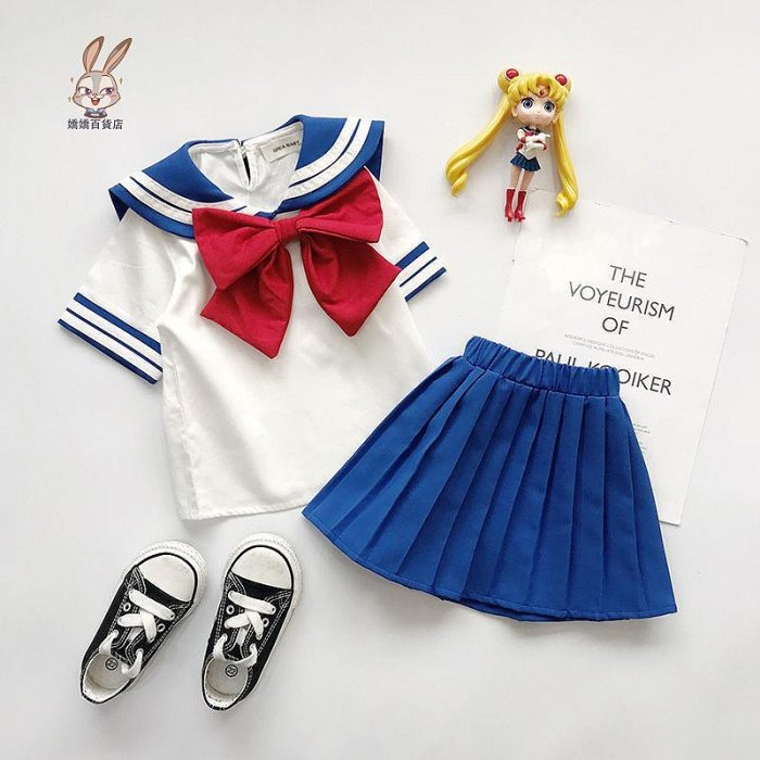 【潮派衣櫥】二次元 cosplay 純棉美少女戰士兩件套 夏季 男女童 寶寶學院風 短袖褶裙套裝
