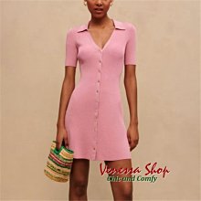 法國 新款 mj 法式甜美氣質 粉色A字裙襬 修身收腰V領針織連身洋裝 短裙 (R1350)
