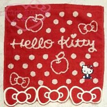小花花日本精品♥Hello Kitty 凱蒂貓 紅色 刺繡蝴蝶結點點側坐姿滿版圖案吸水性佳鋪墊方巾毛巾-77811509