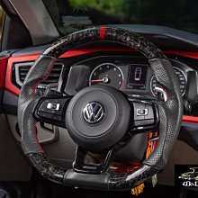 【小鳥的店】福斯 GOLF POLO GTI RLINE 鍛造碳纖維(紅環) 牛皮款 變形蟲 方向盤 造型方向盤