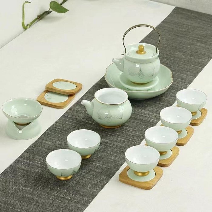 三友社 提梁壺陶瓷茶具功夫茶家用現代簡約泡茶套裝茶壺公道杯品茗杯套裝qdd