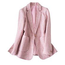 VENESSA~ LJ 新款 美麗上身 柔嫩夾花水粉色 實用大口袋 修身好版型 氣質羊毛西裝小外套 (R856)