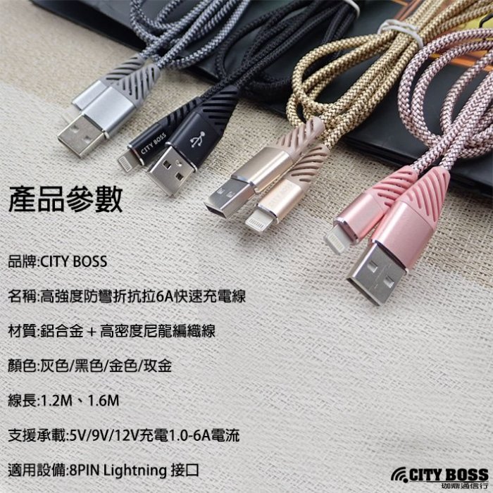 捌CITY BOSS Sony D5503 Z1 Compact 6A設計抗拉扯快充線保護 一米六防彎折數據線