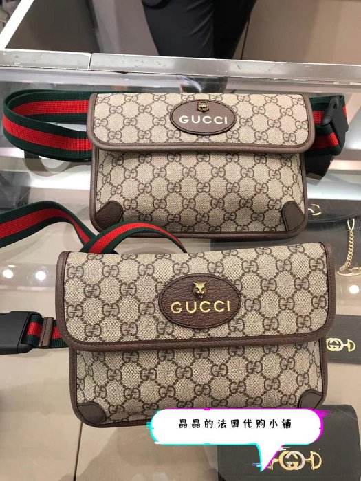 Gucci/古馳帆布GG虎頭腰包女包包男女同款胸包時尚挎包休閑包