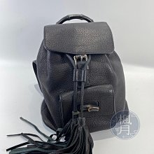 【一元起標 04/24】GUCCI 古馳   黑皮革後背包 竹節手把 精品 簡約 精品包包  皮件