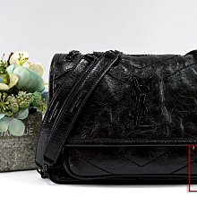 優買二手精品名牌店 YSL 538566 NIKI BABY 黑色牛皮 黑鍊 斜背包 學院包 肩背包 近新美品