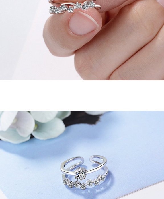 小清新雙層鋯石五角星戒指女日韓波浪食指環開口網紅手飾品戒指戒