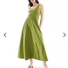 (嫻嫻屋) 英國ASOS-綠色方領無袖長裙洋裝AA24
