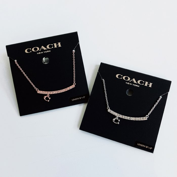 美國百分百【全新真品】COACH 項鍊 飾品 女 水鑽 LOGO 小C 玫瑰金 銀色 BL00