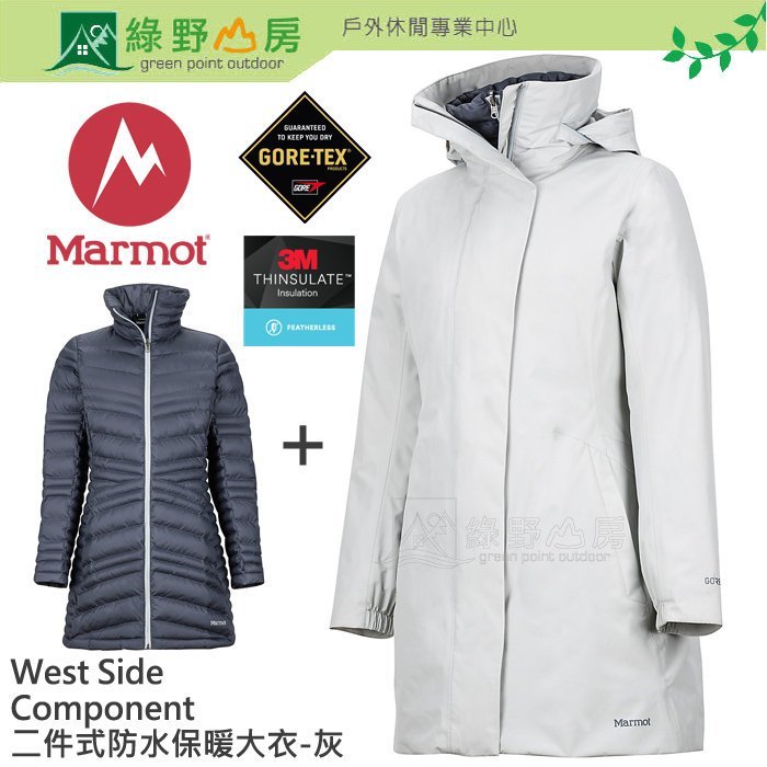 綠野山房》Marmot 美國 女 二件式防水保暖大衣 GTX 3M新雪麗 智慧羽絨保溫棉 保暖外套 灰 45460