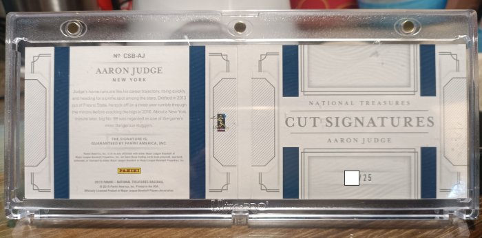 (記得小舖)紐約洋基 Aaron Judge法官 2019 Panini National Treasures 親筆簽名書卡RPA 限量25張 台灣現貨如圖