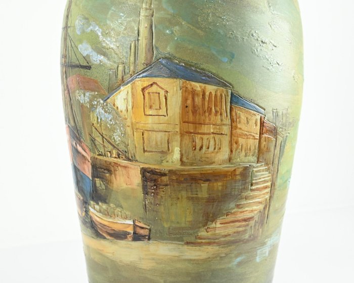 《玖隆蕭松和 挖寶網XQ》B倉 託拍 陶製 有簽款 1997 景色 花瓶 花器 居家擺飾 重約 8.55kg (00887X)