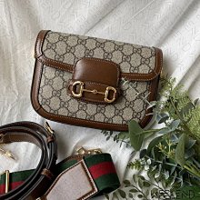 【GUCCI 古馳】Horsebit 1955 Mini 迷你 馬銜扣 雙背帶 肩背包 棕色 658574