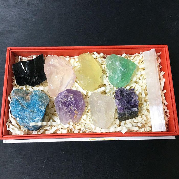 跨境亞馬遜熱銷天然水晶原石套裝 水晶寶石禮盒礦物標本七彩石頭
