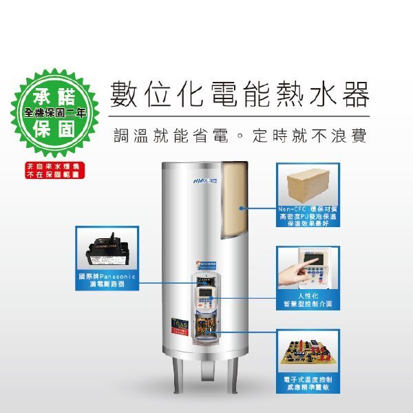 鴻茂 立地式電能熱水器《EH-2002BS》含稅20加侖 BS系列 數位化分離控制型 -【Idee 工坊】另售 熱泵-