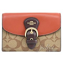 【茱麗葉精品】全新精品 COACH 專櫃商品 C7374 KLEO 經典印花皮革卡片零錢中夾.駝/磚紅 現貨