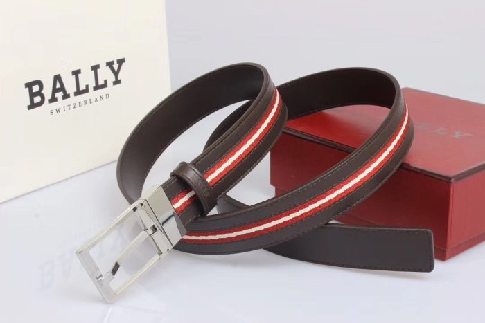 【全新正貨私家珍藏】BALLY 黑色&紅色經典條紋皮帶針扣式腰帶TAMER