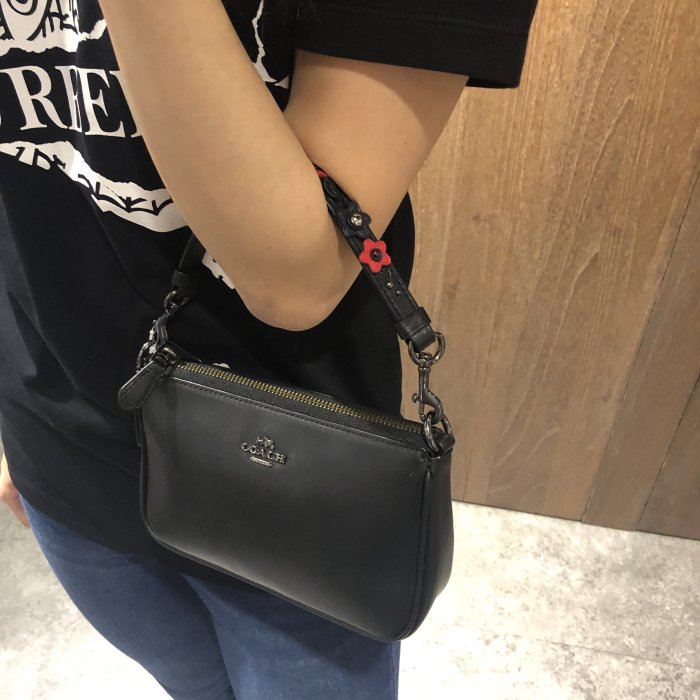 美國百分百【全新正品】Coach 手提包 59558 女包 皮革 肩背包 小包 OL 通勤款 小花 黑色 J025