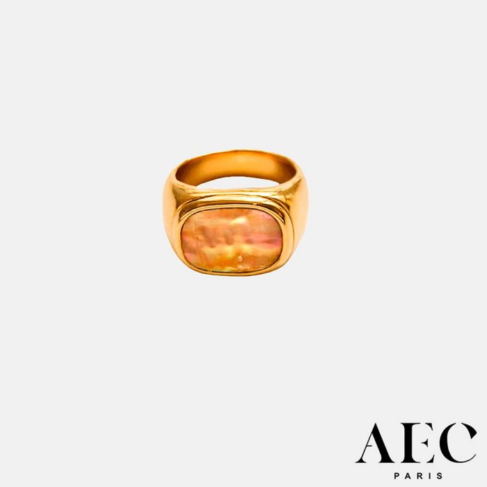 AEC PARIS 巴黎品牌 方形金色寬版戒指 粉紅母貝戒指 LARGE RING COLUMBA