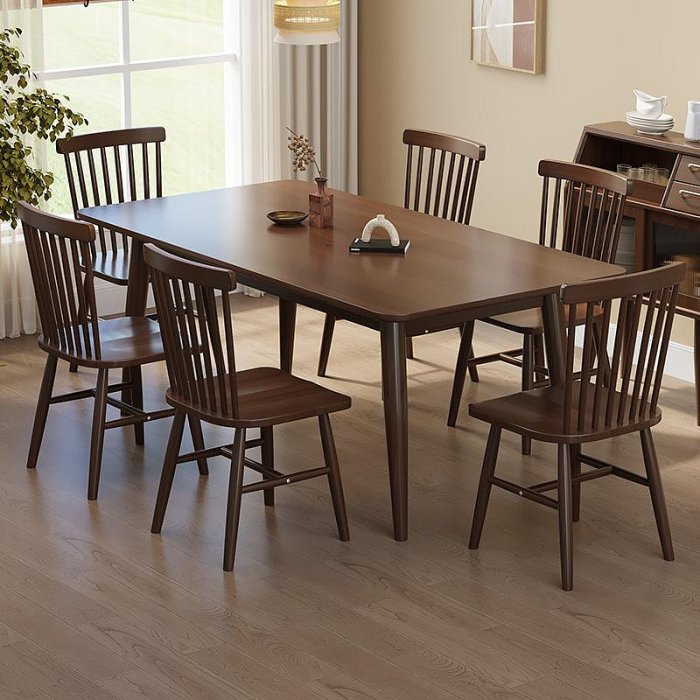 桌椅組實木餐桌椅組合家用小戶型北歐胡桃色現代簡約餐館長方形吃飯桌子