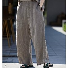 (老銀屋)夏季設計款砂洗亞麻做舊寬鬆休閒闊腿褲