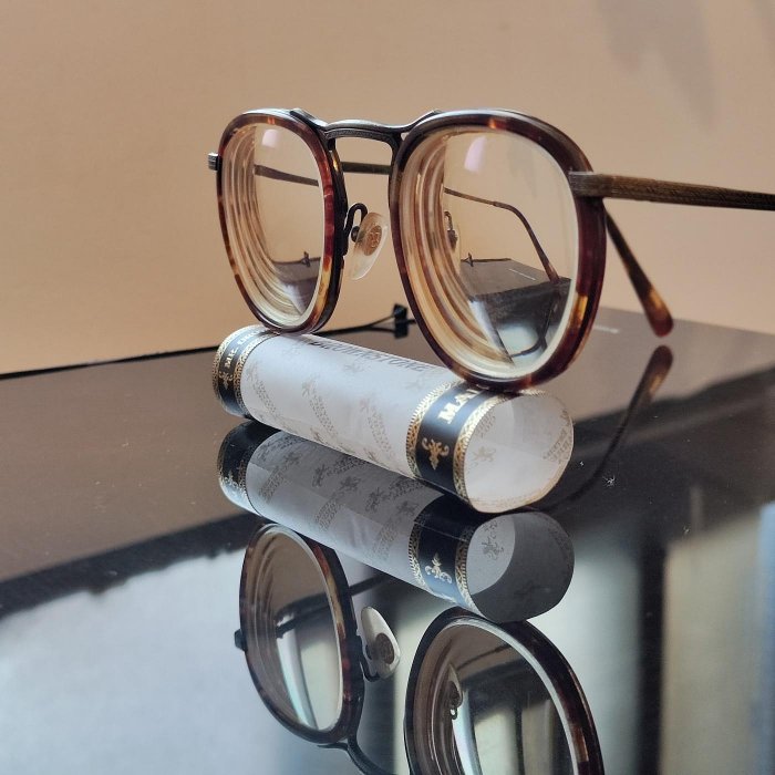 日本製 Men's club 玳瑁 紋 細框 眼鏡 鏡架 鏡框 Japan glasses frame tortoise 金屬 外包框