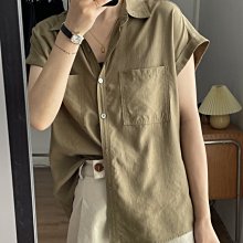 NANAS【N06085】法式慵懶~chic韓國氣質小眾薄款捲袖工裝天絲短袖襯衫 特價 預購