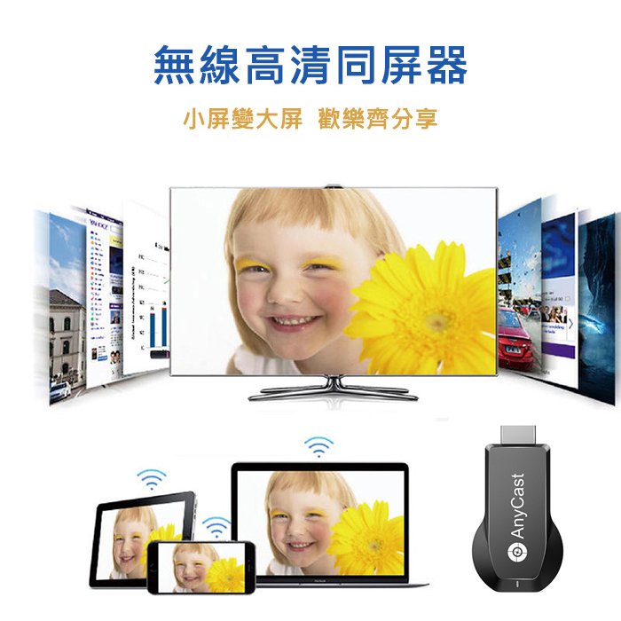 附發票Anycast M100 電視棒 4K高畫質手機轉電視HDMI 同屏器 手機分享器 無線影音傳輸器 無線投影