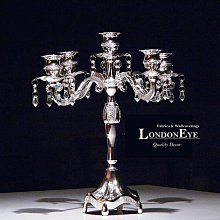 【 LondonEYE 】歐式爪型五頭鍍銀燭台/燭臺‧華麗水晶吊墜‧設計師嚴選‧銀免運