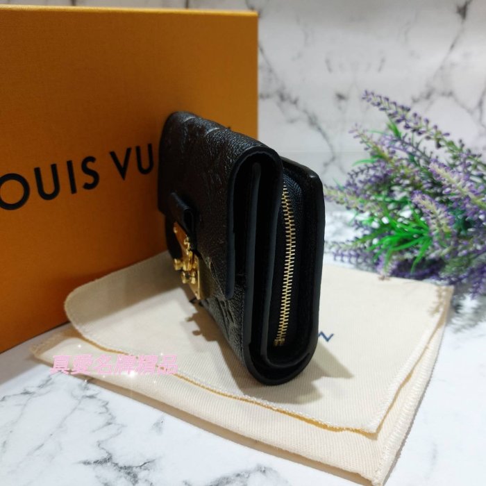 《真愛名牌精品》LV M80880 METIS 錢包 黑色壓紋皮 鎖扣 3折零錢短夾 *全新*代購