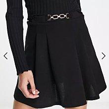 (嫻嫻屋) 英國ASOS-River Island黑色高腰金屬裝飾百褶短裙EC23