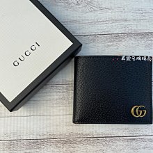 《真愛名牌精品》GUCCI 428726黑色 牛皮金雙G  8卡 短夾 **全新品**代購*