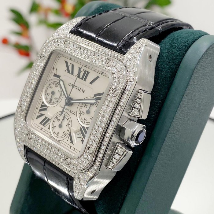 金運名錶當舖 Cartier 卡地亞 SANTOS 100 XL 2740 不鏽鋼計時 42mm 自動 精鑲鑽 單錶現貨Y10