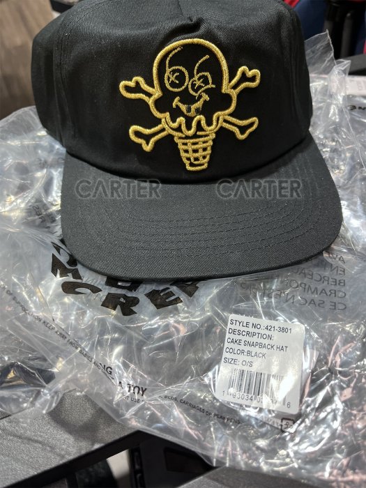 ICE CREAM, Cake Snap-Back Hat - Black 菲董品牌冰淇淋經典logo後扣A-Frame