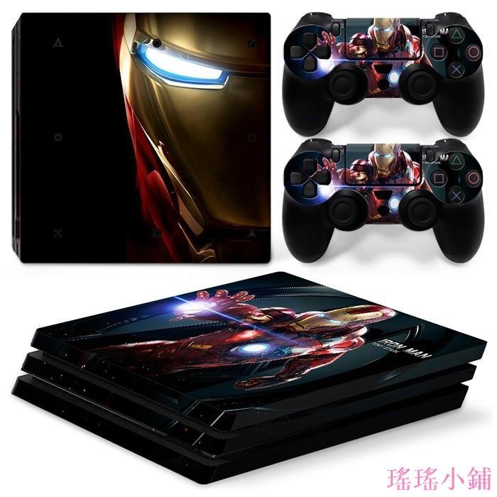 瑤瑤小鋪工廠直銷PS4 PRO貼紙PS4 PRO彩貼膜 痛機貼 鋼鐵俠 蜘蛛俠 超人隨機送LED燈 支持來圖定制