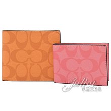 【茱麗葉精品】全新精品 COACH 專櫃商品 CA001 經典老花撞色皮革附活動夾中短夾.橘紅/粉 現貨