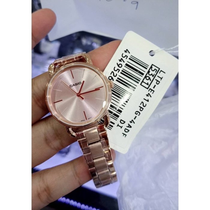【金台鐘錶】CASIO卡西歐 簡潔大方 時尚必備 (玫瑰金) 不鏽鋼錶帶 (女錶) LTP-E412PG-4A