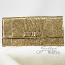 【茱麗葉精品】二手精品 【9.5成新】Salvatore Ferragamo 典雅亮蔥荔枝皮革蝴蝶結扣式長夾.金#3 現貨