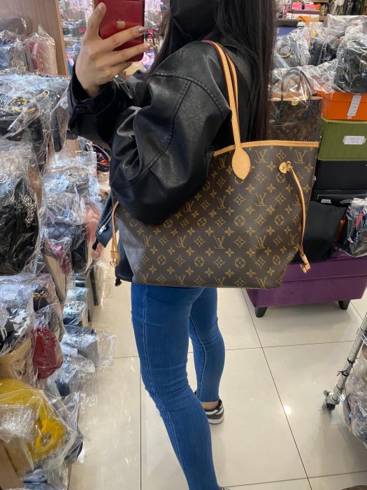 ☆最愛二手精品☆ LV Neverfull MM 中款原花金釦購物袋肩背包托特包 XG6996 M40995