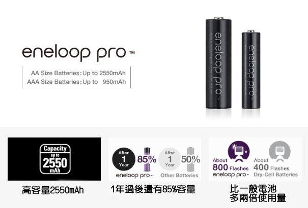 日本製 Panasonic 國際 eneloop pro 3號 2550mAh 低自放電池