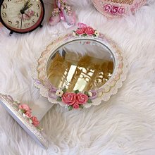 粉紅玫瑰精品屋~歐式高檔樹脂玫瑰化粧鏡 桌鏡~