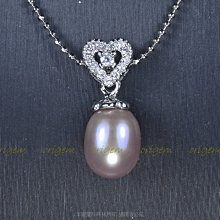 珍珠林 限量設計款 7.5MMX10MM蛋形紫色天然淡水珍珠墬.附贈圖中鏈子#558